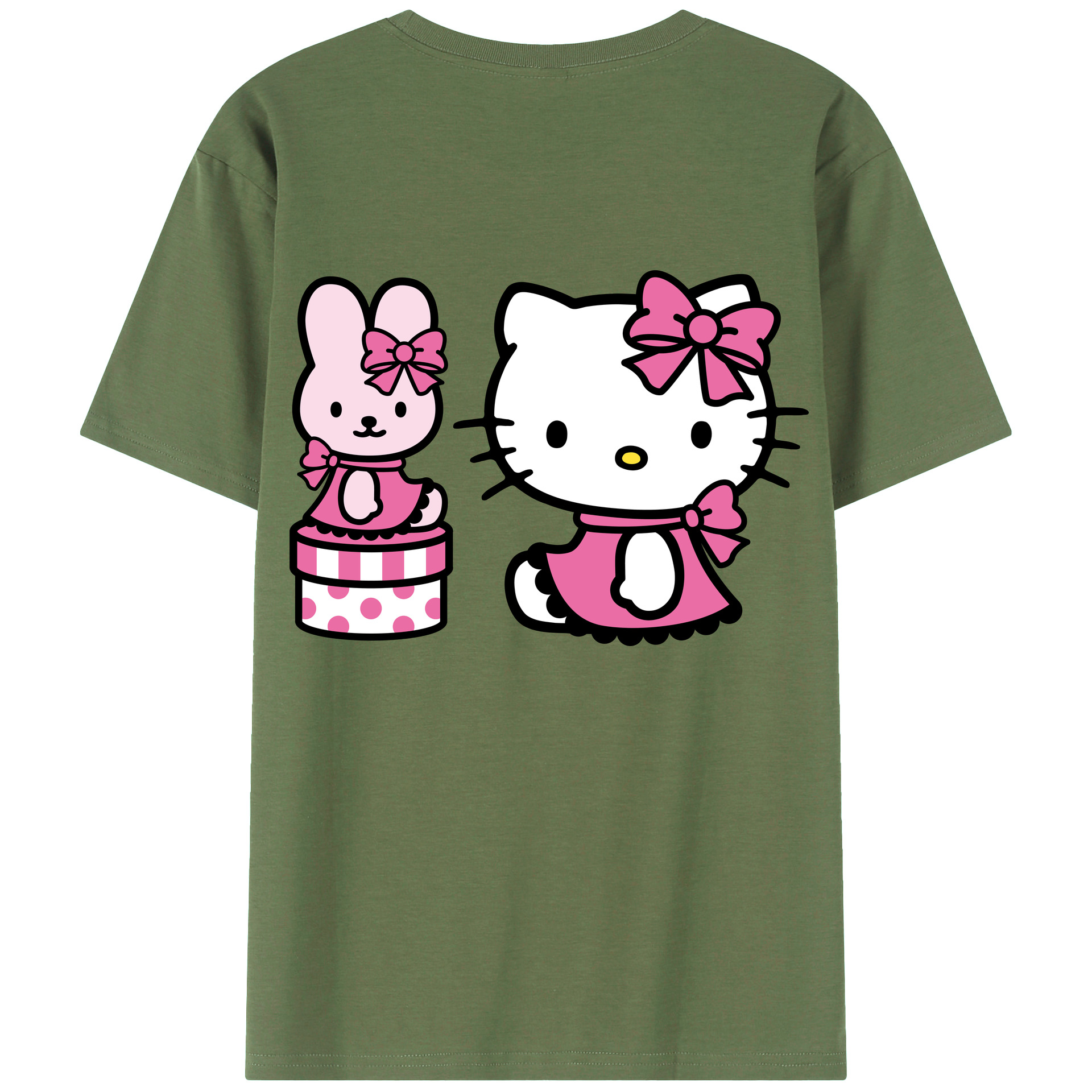 （画像用） Hello Kitty ハローキティ 綿100％ メンズ半袖Tシャツ（バックプリント） 通気性